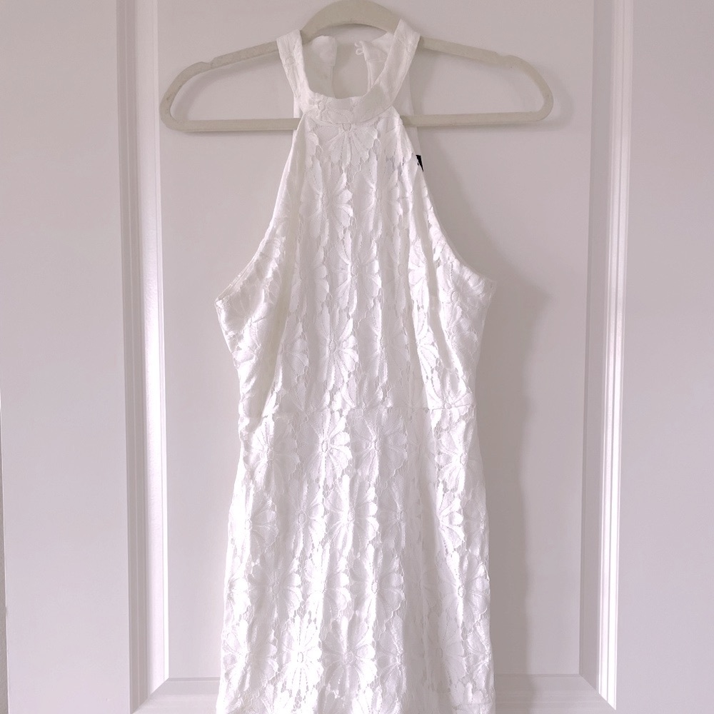 White Lace Floral Midi Body Con Dress